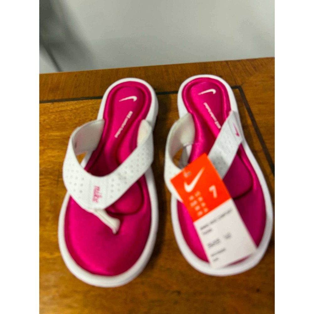 New Nike Womens 7 White Fireberry Comfort Thong Flip Flop Sandal 354925-163